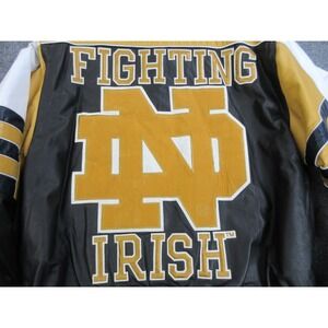 VTG Notre Dame Fighting Irish Leather Jacket Mens XL Black Varsity Jeff Hamilton